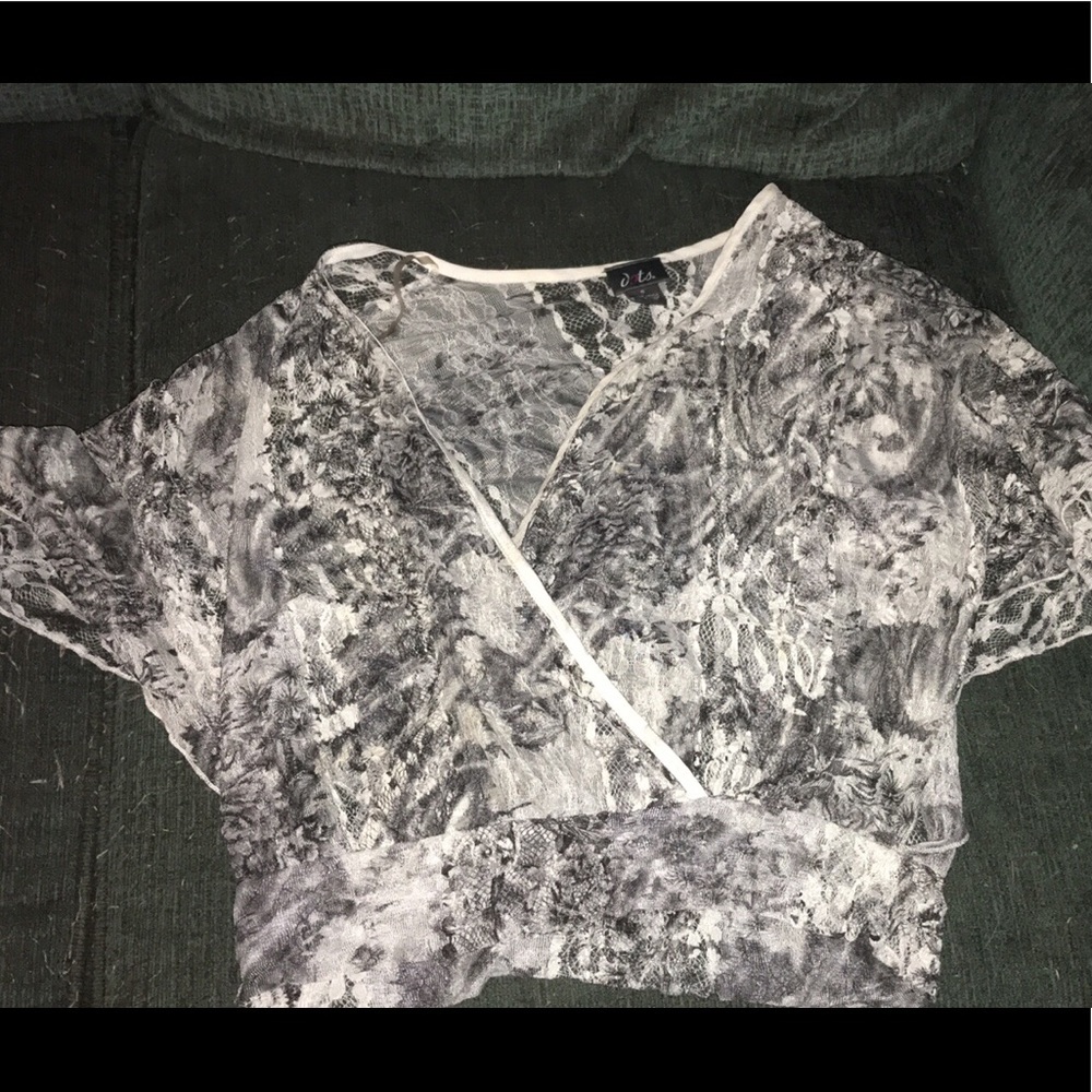 Black and white sheer top.